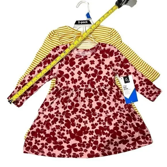 Member's Mark Girls' 2 Pack Dress Red Floral/Stripe Size 2T - Picture 7 of 15